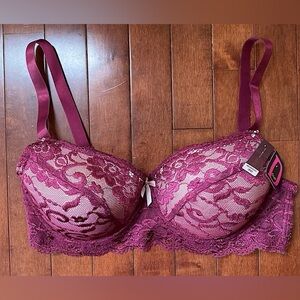 Sofra Intimates Burgundy Purple Lace Underwire Bra Size 36D